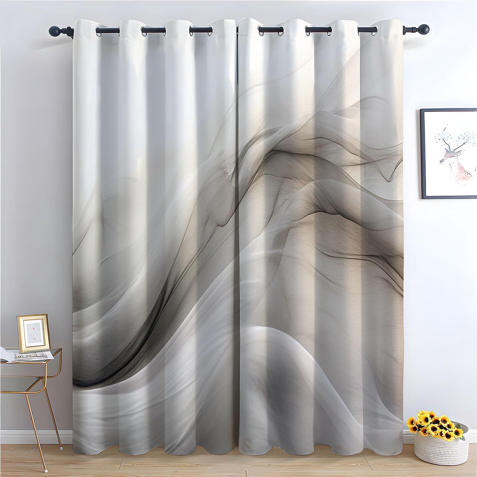 WQBQKKX Abstract Line Curtains Long for Living Room Elegant Eyelet Curtain Botanical Thermal Insulated Noise Reducing Drapes Window Treatment-52 W x 84" L (Pack of 2)