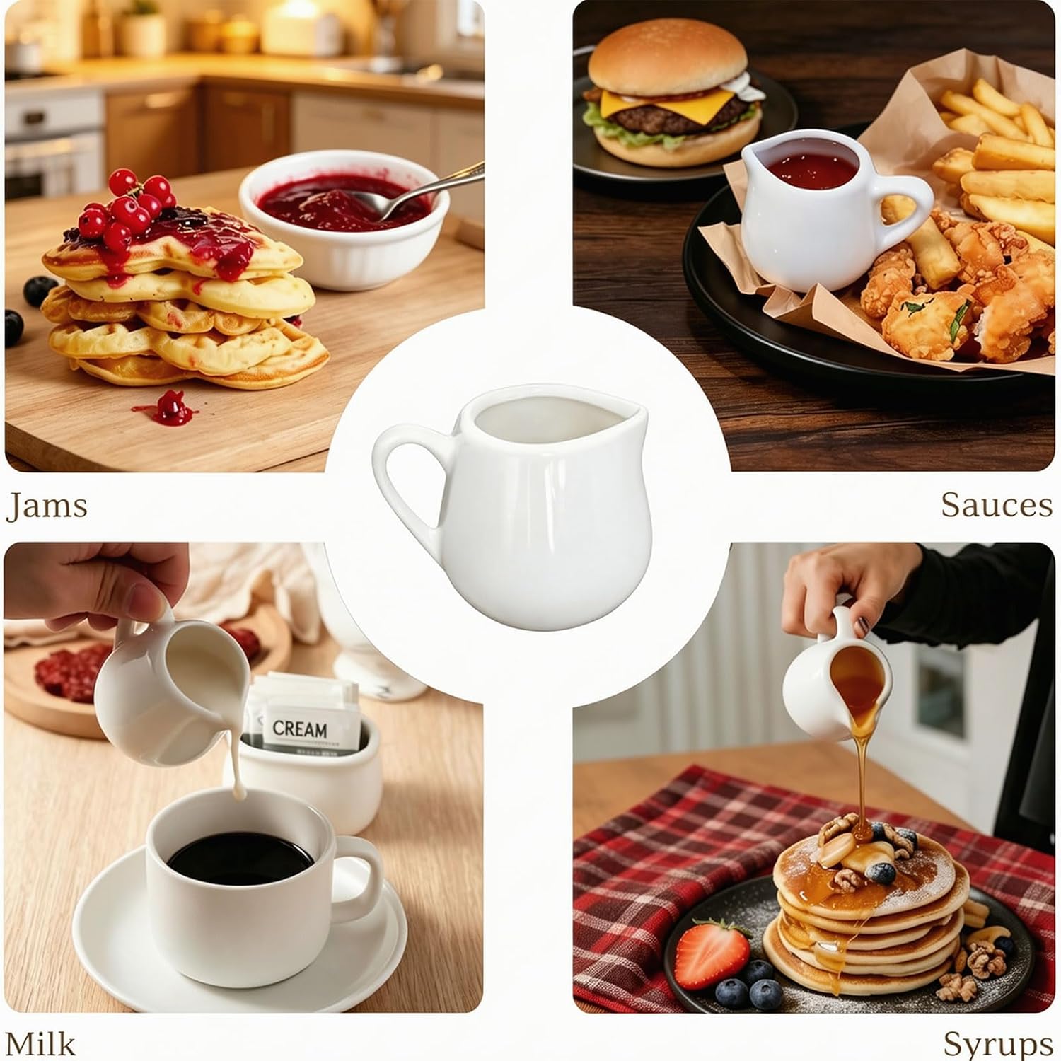12 PCS Mini Ceramic Creamer 50 ml, Small Creamer Pitcher with Handle, Mini Pitcher for Coffee Tea Milk Syrup Sauce, White for Cream Salad Dressing Butter Hot Chocolate – Microwave Safe