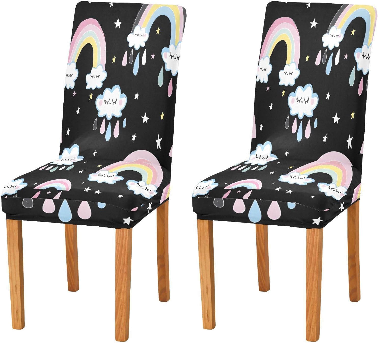 ALAZA Chair Covers for Dining Room, Cloud Rainbow Pattern Stretch Chair Cover Sets Chair Protector Removable Washable for Ktichen Restaurant Hotel