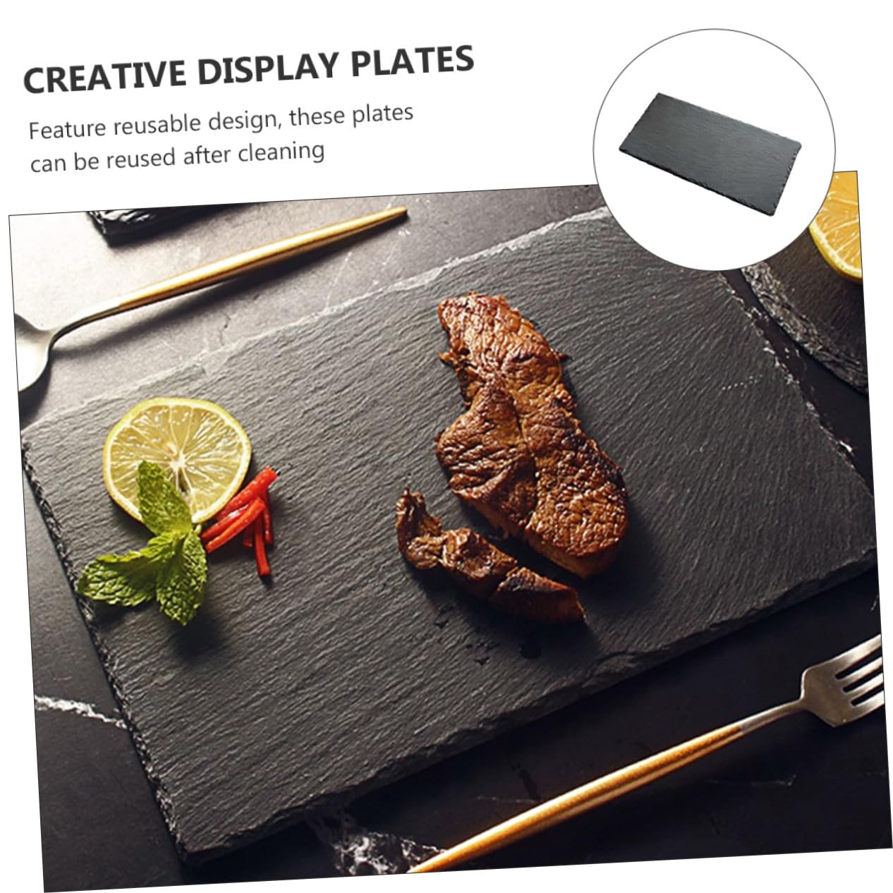 Assiettes à Sushi Isothermes 2 Pièces en Ardoise Noire | Réutilisables, Faciles à Nettoyer, Format Polyvalent pour Sushis et Steaks