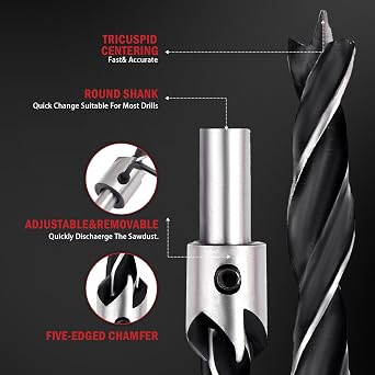 Countersink Drill Bits Set, 7-Pack High Carbon Steel Countersink Drill Bits for Wood, Woodworking Carpentry Reamer with 1 Free Hex Key Wrench