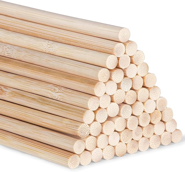 Bamboo Dowel Rods Craft Sticks 30cm/11.8inch for Craft Projects Long Wood Sticks for DIY, 55pcs Bamboo Stick, Bamboo Sticks (5mm/0.20inch)
