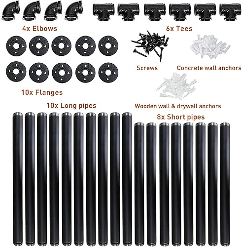 Miniatura 13 de HITOMEN Estantes industriales de tubos de hierro, 3 juegos de 3 niveles, 28 pulgadas de alto, 12 pulgadas de profundidad, estantería abierta de