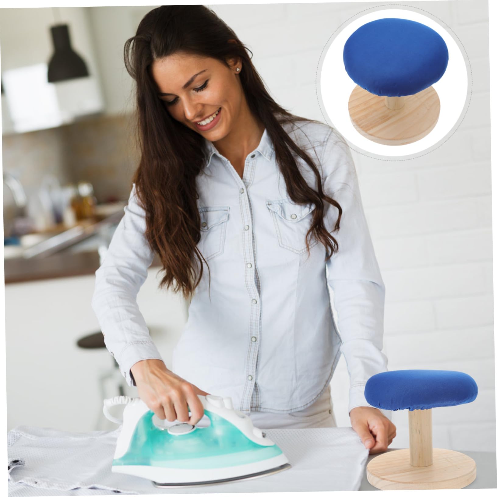 TOYANDONA Asse Da Stiro Curvo in Legno e Tessuto, Sgabello Rotondo Da Stiro Per Uso Domestico, Resistente Alle Alte Temperature, Supporto Stabile Salvaspazio Per Stiratura Di Polsini e Colletti