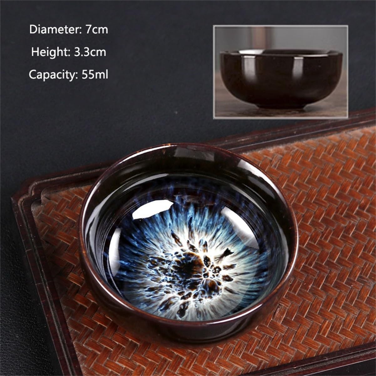 Keramik Teetasse Jianzhan 50 ml Tenmoku Handgemacht Teegeschirr Chinesischer Meisterpokal Vielseitig einsetzbar Porzellan Einzigartig Kung Fu Teeschale, 4er-Set(A)