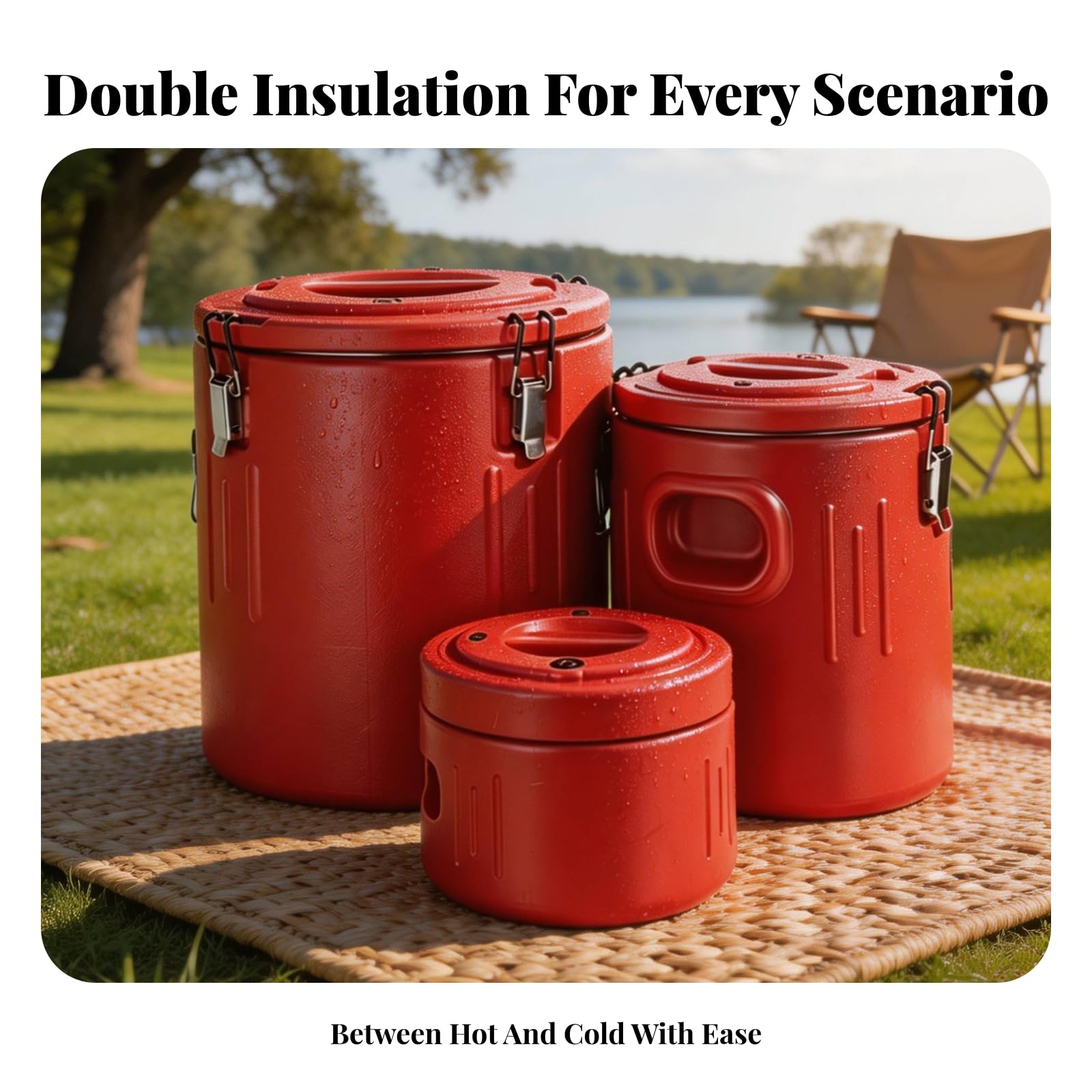 3 Pieces Juego Varios Recipientes Asas Laterales Contenedor Térmico Sellado Calidad Alimentaria Alimentario Recipiente, Array, Rojo