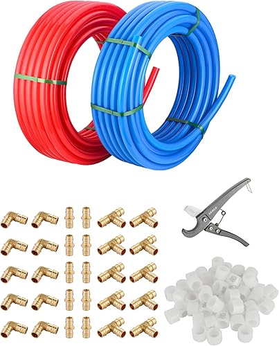 Miniatura 11 de EFIELD Tubo Pex-A de 1/2 pulgada y 2 x 100 pies de longitud azul y rojo de 200 pies para agua potable para aplicaciones de fontanería de agua