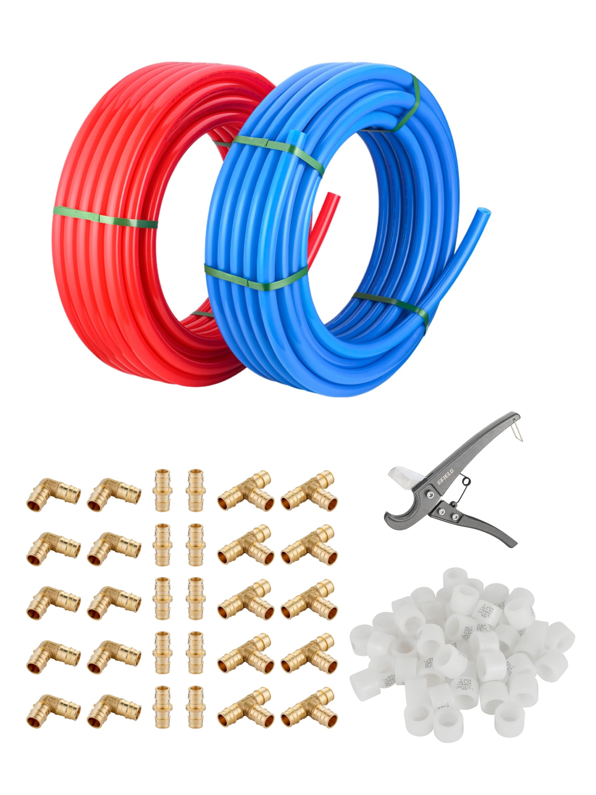 EFIELD 1/2-inch 2 x100 ft Pex-A Pipe Red & Blue 200 ft, All in One Combo