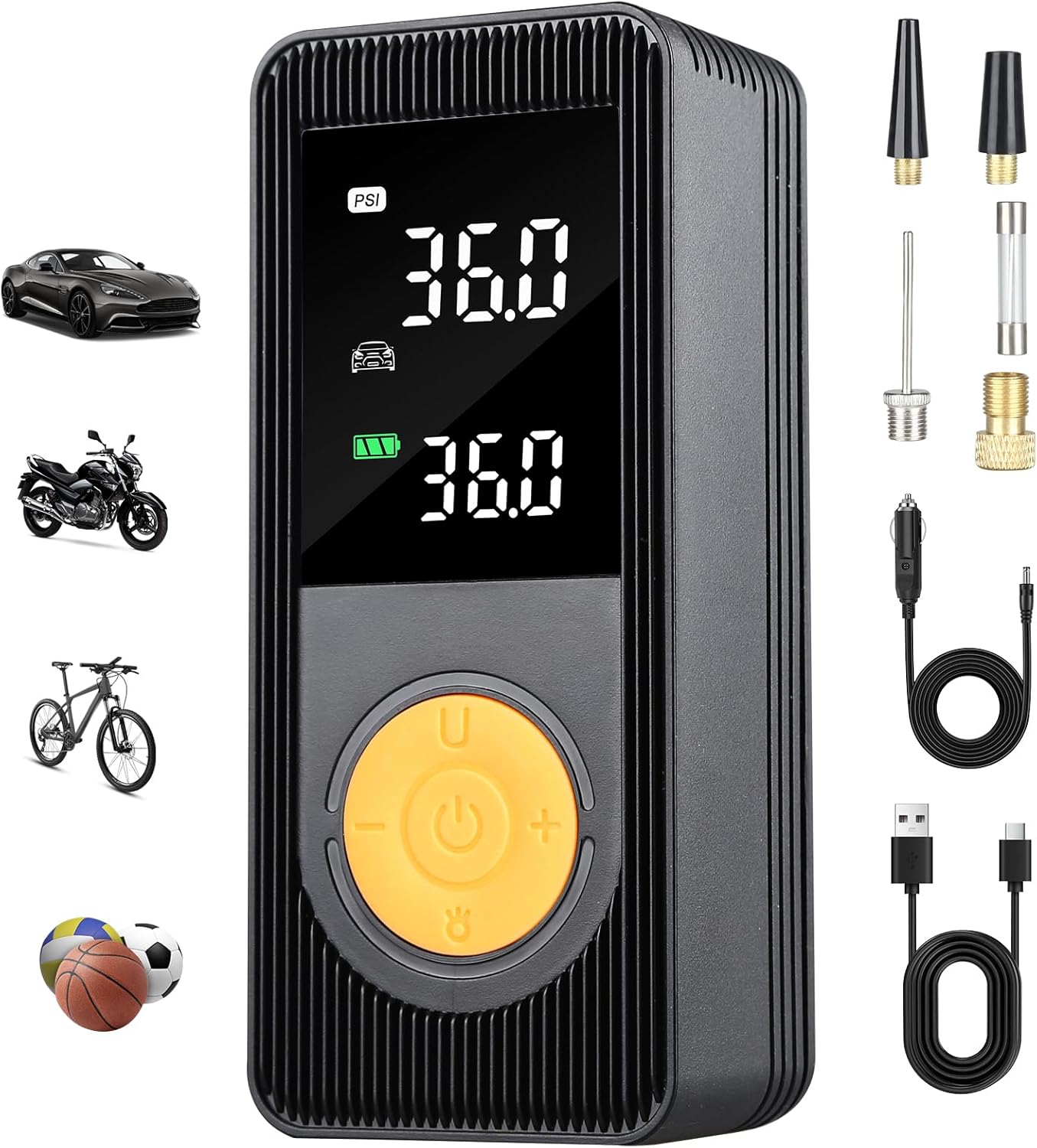 Tire Inflator Portable Air Compressor for Car,150 PSI,Cordless Air Pump with Digital Pressure Gauge, LED Light and Auto Shut-Off Function,Tire Inflator for Car, Motorcycle, Bicycle, Ball