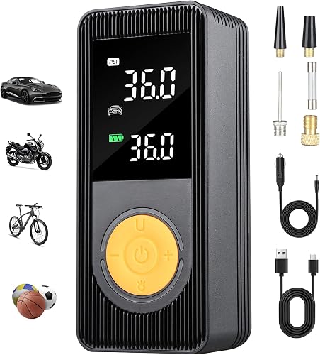 Tire Inflator Portable Air Compressor for Car,150 PSI,Cordless Air Pump with Digital Pressure Gauge, LED Light and Auto Shut-Off Function,Tire Inflator for Car, Motorcycle, Bicycle, Ball