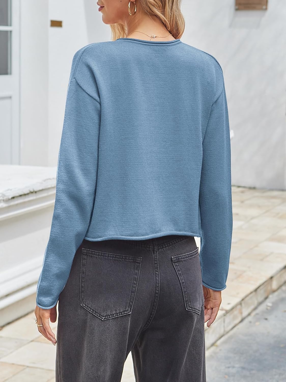 Women Crop Knit Cardigan Lightweight Crewneck Button Up Sweater Fitted Short Cardigans Layering Top - Image 5