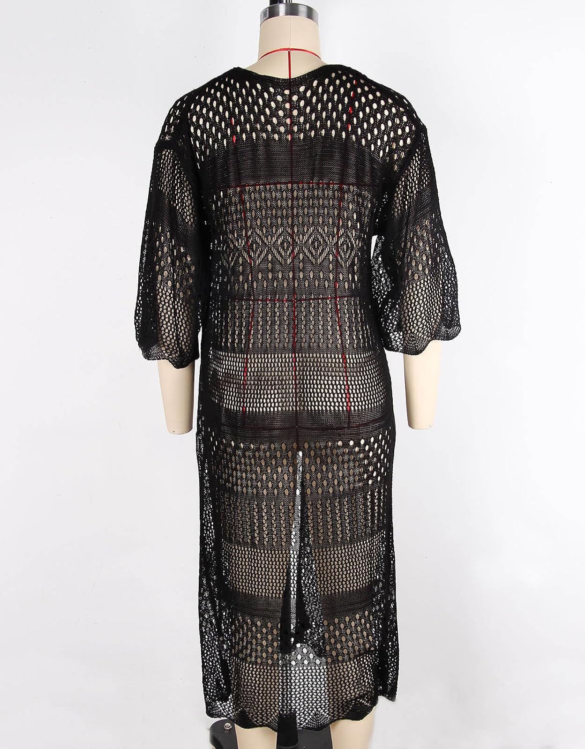 Alsol Lamesa Women's Crochet Kimono Cardigan Tie Front 3/4 Sleeve Loose Lightweight Boho Swimsuit Cover Up - Image 8