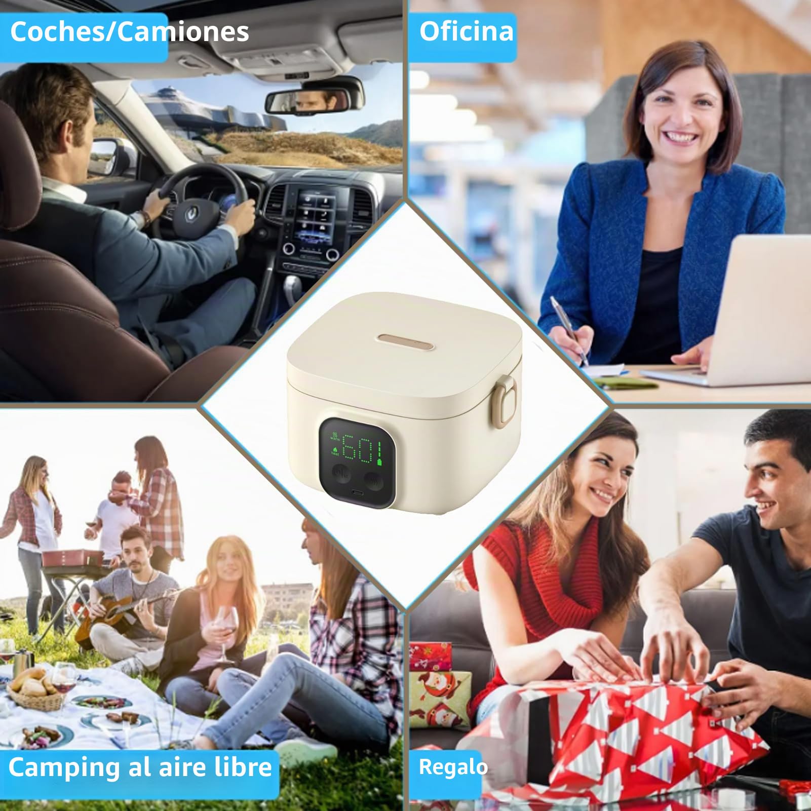 Lonchera Electrica Trabajo Inalámbrico, Calentador De Comida Portatil Electrico Con Batería 14000mah USB-C 6 Temporizador Taper Electrico Para Comida Para Hogar,Camping Y Oficina (800ML)
