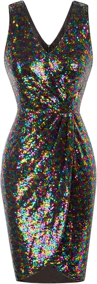 GRACE KARIN Damen Glitzer Kleid 2er Set - Pailletten Bodycon Mit Chiffon Cardigan