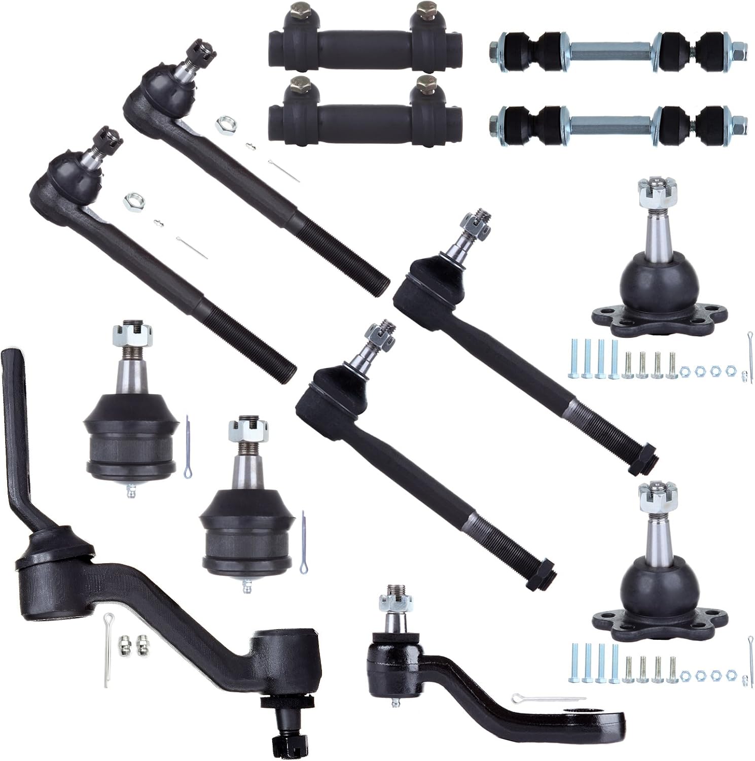 SCITOO 14pcs Suspension Kit For Chevy C1500 1988-1991 For Chevy C2500 (w/Lower Upper Ball Joint Sway Bar Link Tie Rod End Adjusting Sleeve Pitman Arm Idler Arm)