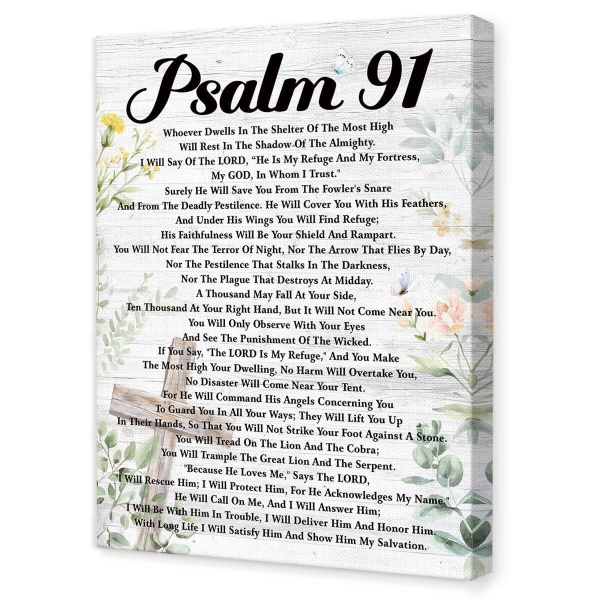 HGETJOHXEM The Promises of Psalm 91 - Typography Art Print, Serene and Inspiring Bible Verse Decor for Bedroom or Space(Framed,16x24inch(40x60cm))
