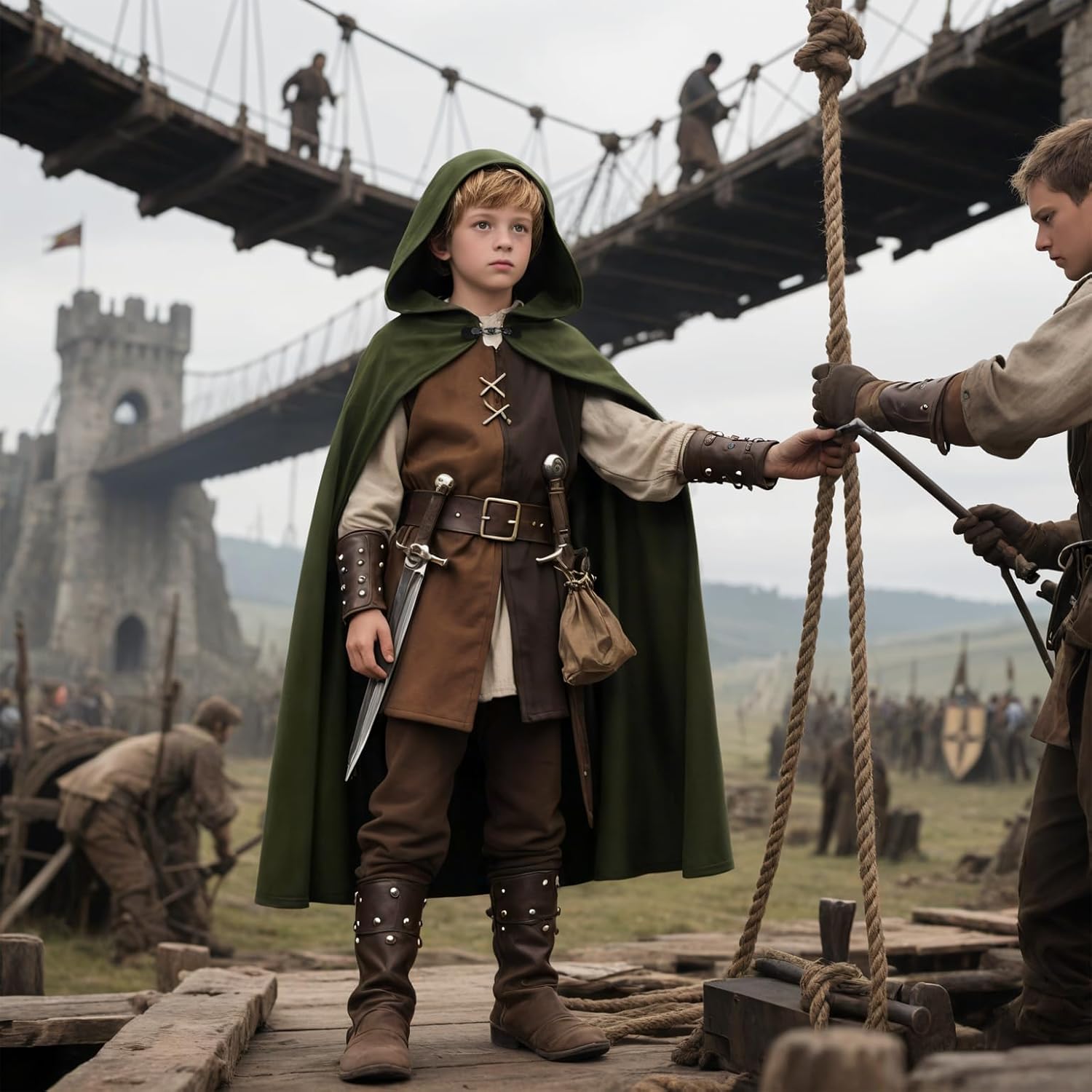 Renaissance Hooded Cape Witch Cloak Medieval for Boys Kids Halloween Costume - Image 8