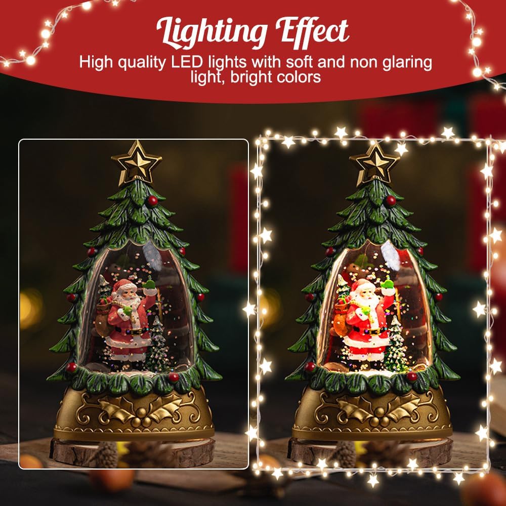 Christmas Snow Globes Lantern,Resin Christmas Tabletop Decoration Built-in Lights & Snow Function for Christmas Festival Decoration