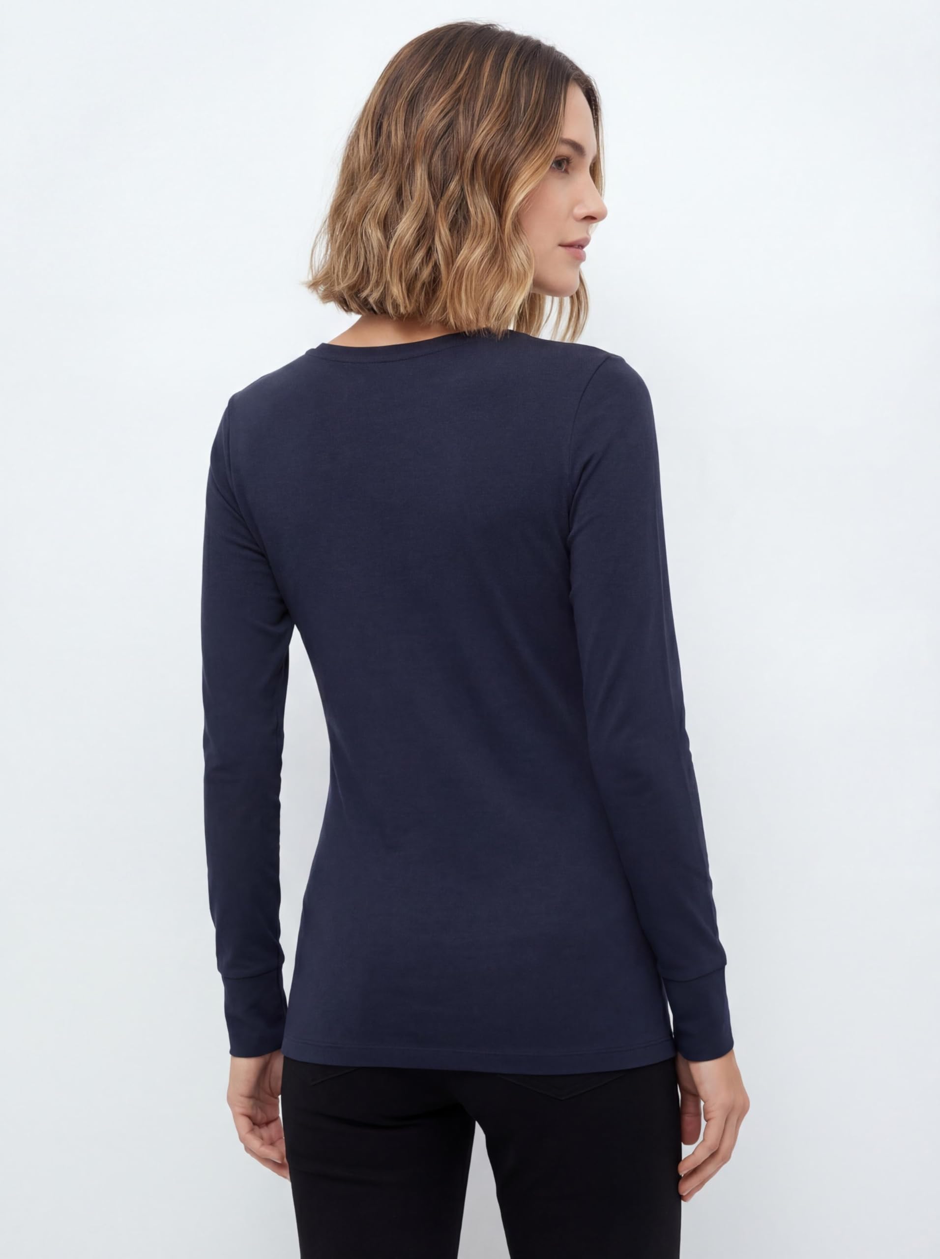 Sexy Basics Damen-T-Shirt, Baumwoll-Stretch, langärmelig, V-Ausschnitt, sportlich, legere und aktive Farben, Multipacks