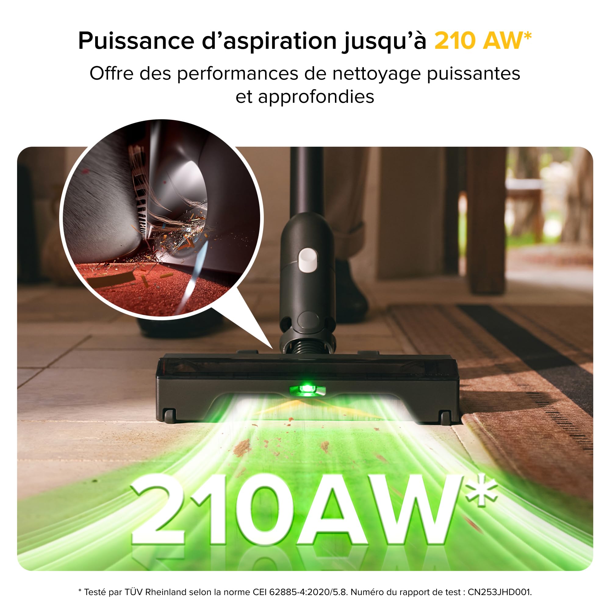 roborock H60 Ultra Aspirateur Balai sans Fil, 210AW, 90 Min d’Autonomie | Tube Pliable à 90°, Filtration 99,9%, Brosse Anti-Emmêlement pour Tapis, Sols Durs et Poils d’Animaux, Batterie Amovible