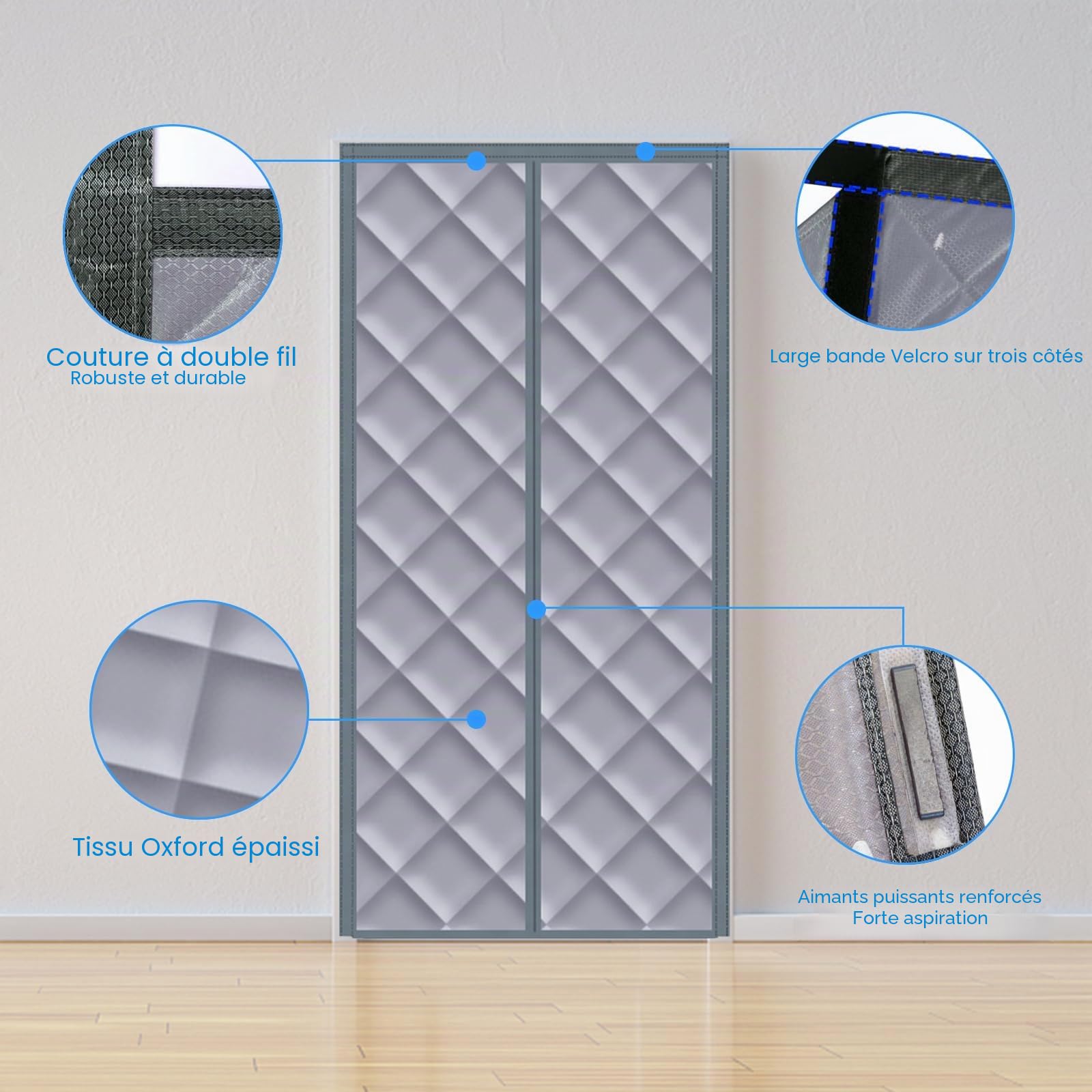 Rideau magnétique isolant thermique pour porte, en coton épais, chaud, coupe-vent et insonorisant, isolation en hiver, chaud en hiver et frais en été (80 x 205 cm)