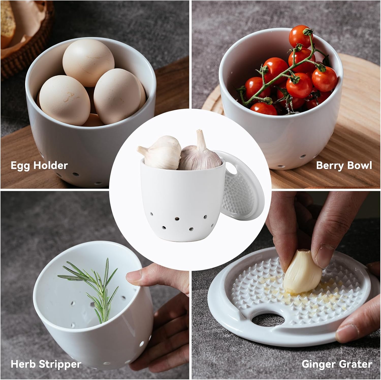Garlic Storage, Garlic Container with Garlic Plate Grater, Ceramic Jar with Lid, Modern Kitchen Countertop Organizer