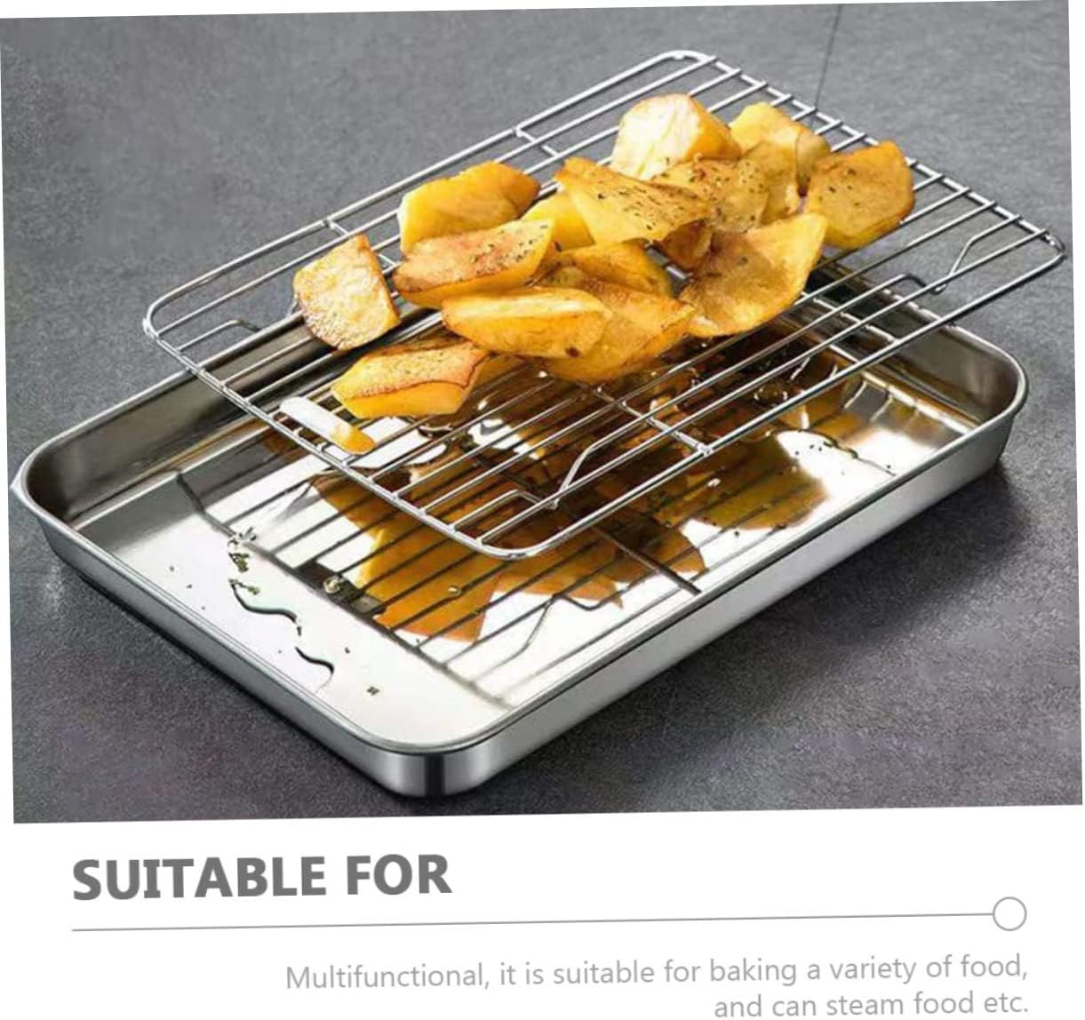 Luxshiny 1set Wear-resistant Baking Rack Reusable Tray Easy to Clean for Roasting Chicken Meat Fish