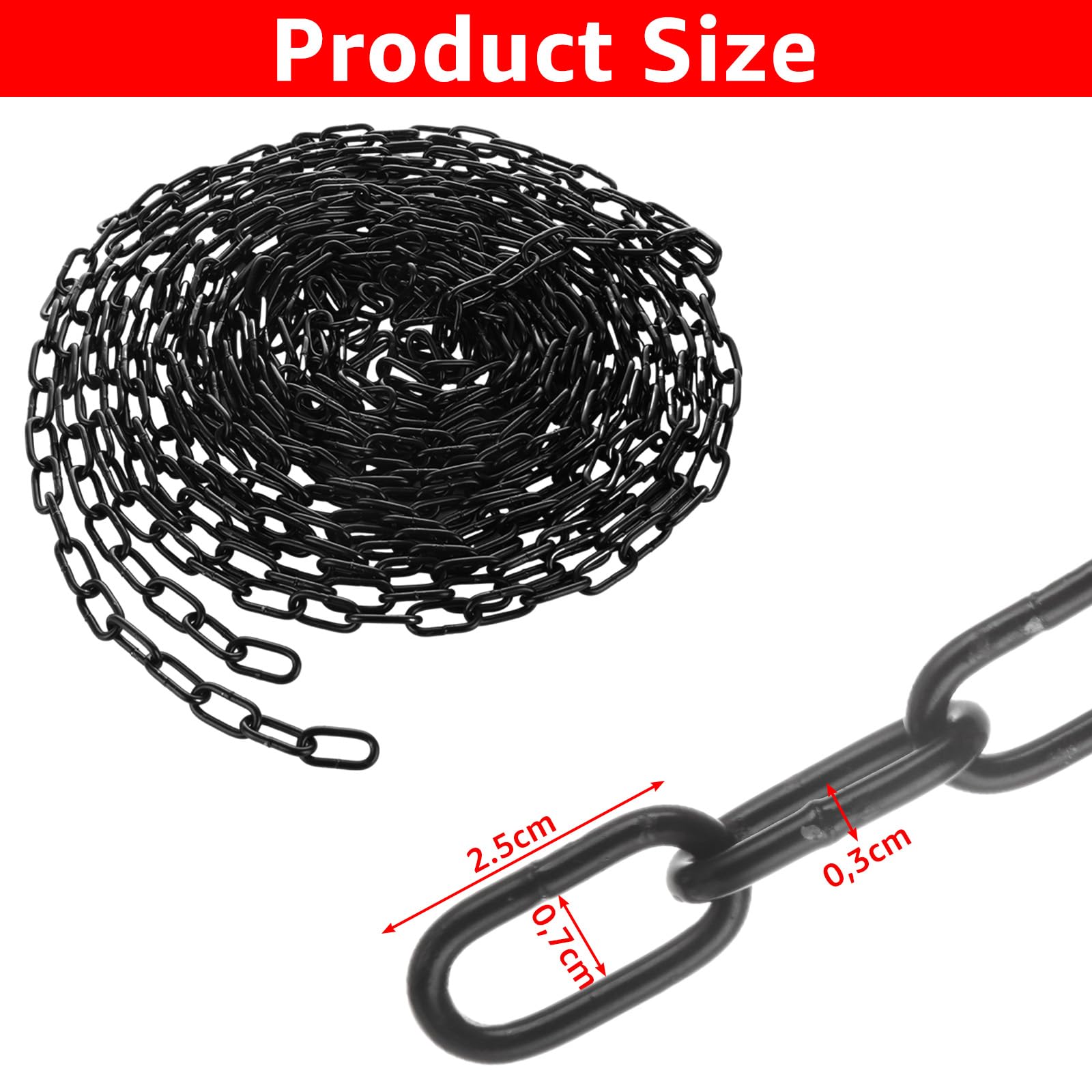 QWORK® 10 Metres Heavy Duty Carbon Steel Chain,3mm Galvanized Welded Links For Fence, Security Doors, Swing, And Dog Leashes,Black