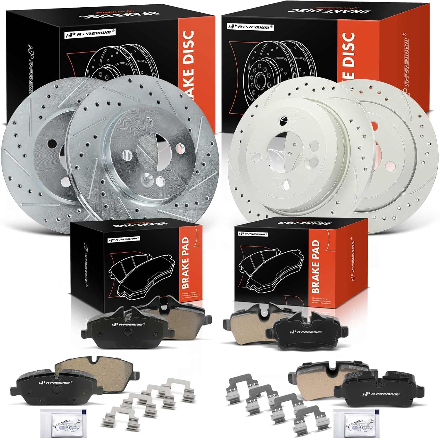 A-Premium 10.2 inch (259mm) Rear Drilled and Slotted Disc Brake Rotors + Ceramic Pads Kit Compatible with Mini Models - Cooper 2007-2015, 6-PC Set