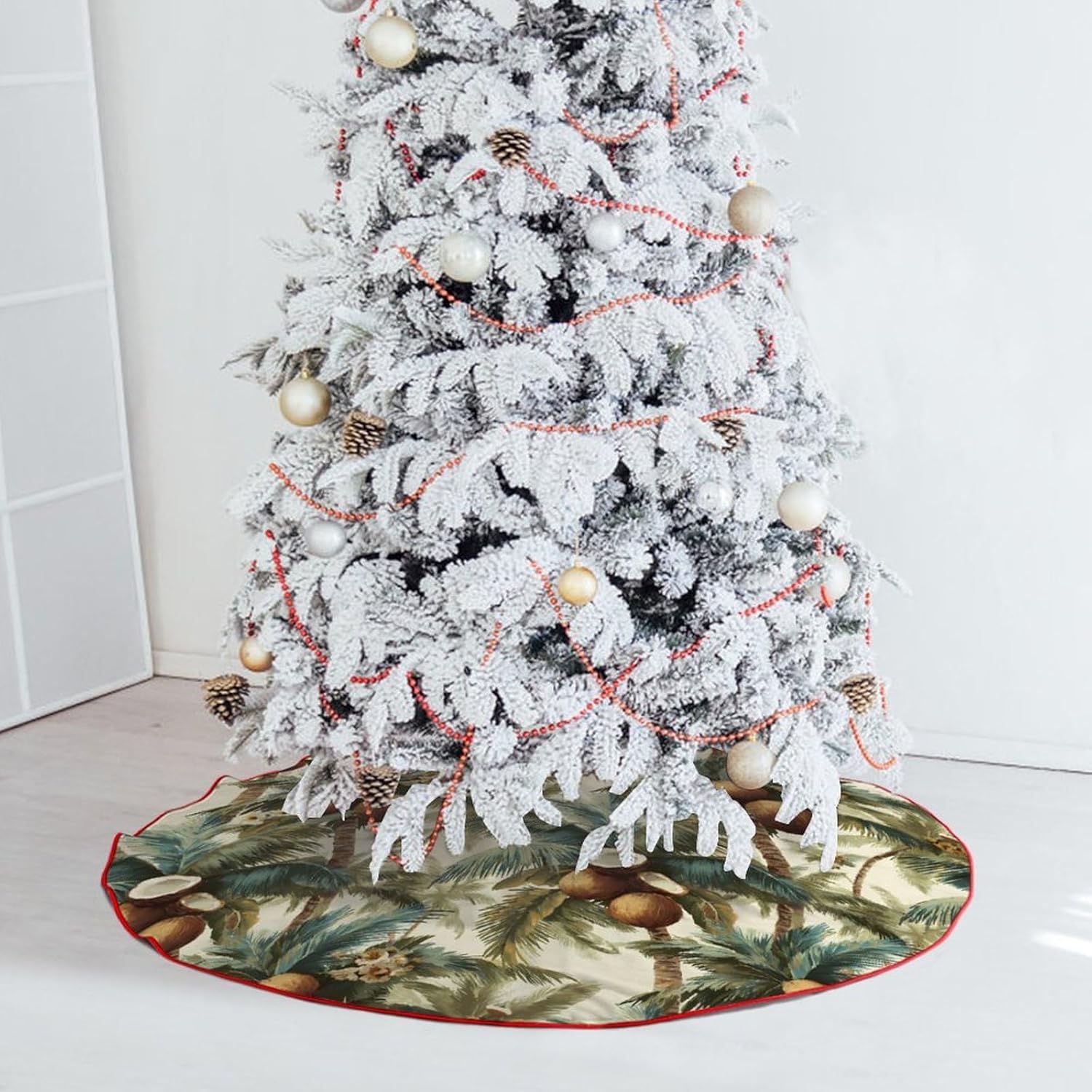 Hawaiian Coconuts Palms Trees Graphic Christmas Tree Skirt for Xmas Trees Skirts Holiday Party Decorations