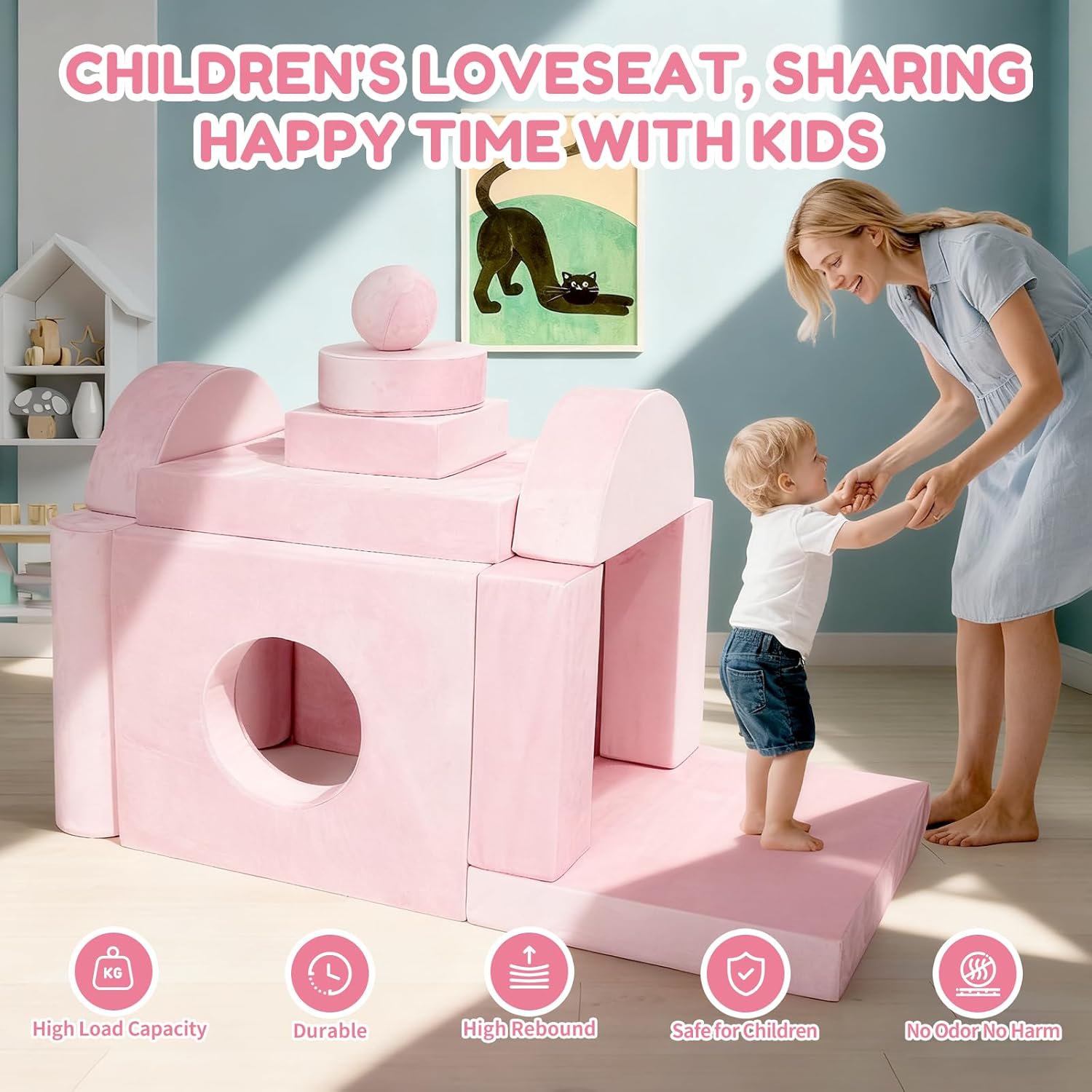 Modular Kids Play Couch 13Pcs Kids Sofa for Playroom, Bedroom, Nursery and Living Room Fold Out Sofa Bed Unlimited Creativity Sofas Convertible Play Fort