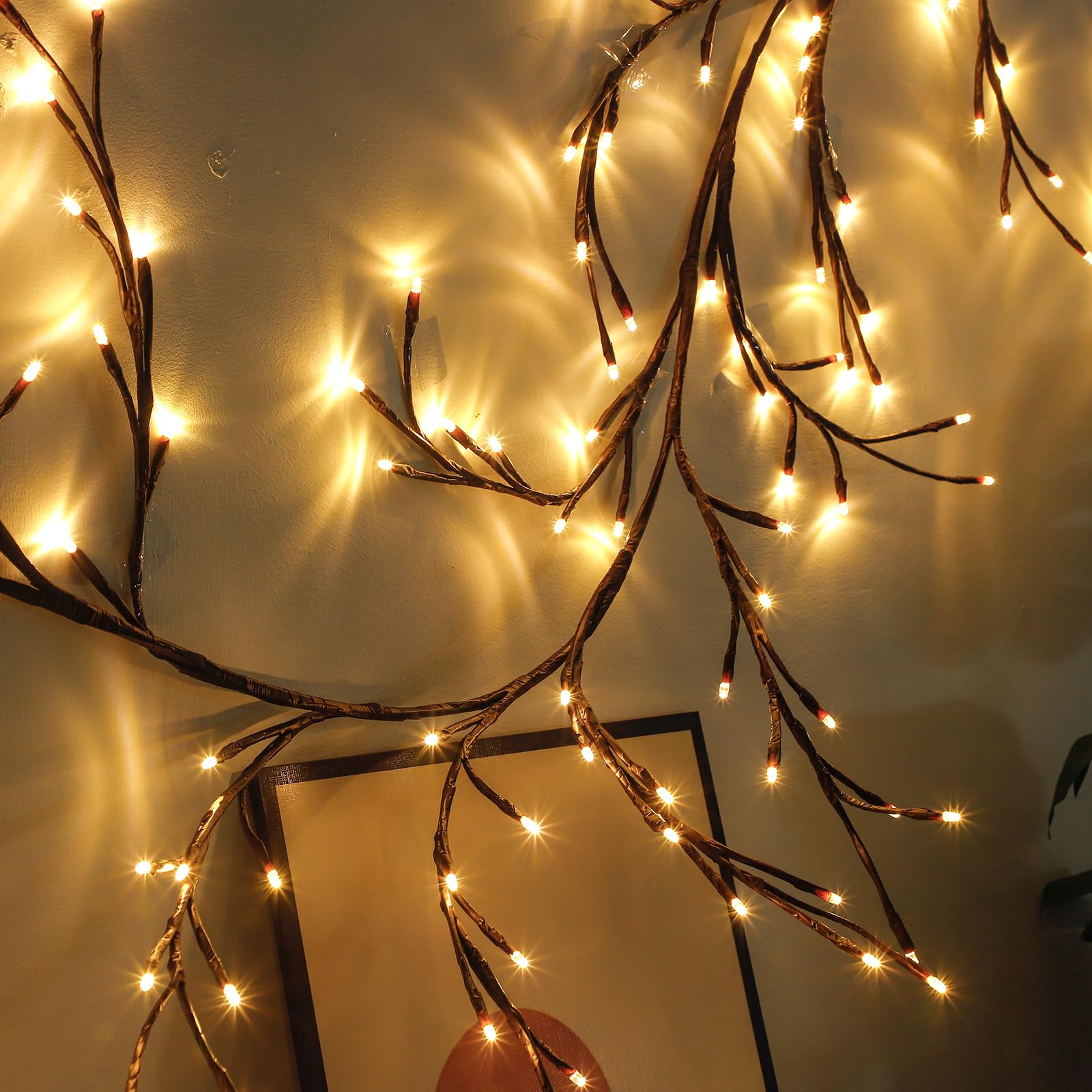 Drzewko świetlne LED, drzewka świetlne, dekoracja ścienna, dekoracja wnętrz domu, 144 składane światła LED, sztuczna wierzba, na ścianę, do sypialni, salonu, dekoracji wnętrz