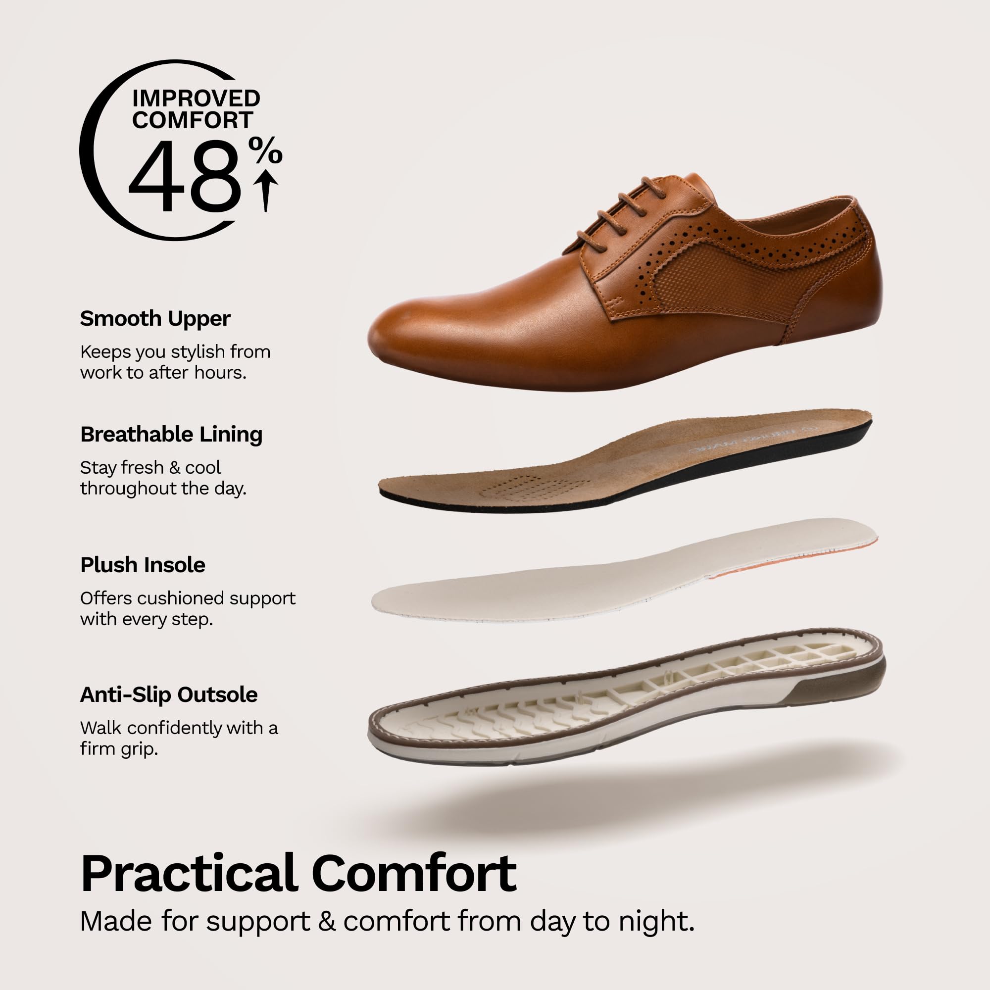 Bruno Marc Men's Plain Toe Oxford Shoes Business Formal Derby Dress Sneakers Crossflex GentEdge