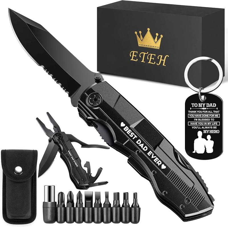 Regalos para papá de hija, hijo, esposa, niños, cuchillo multiherramienta MEJOR PAPÁ, Navidad, cumpleaños, día del padre para papá, padrastro, nuevo papá, ideas únicas de regalos para acampar, cazar y andar en bicicleta