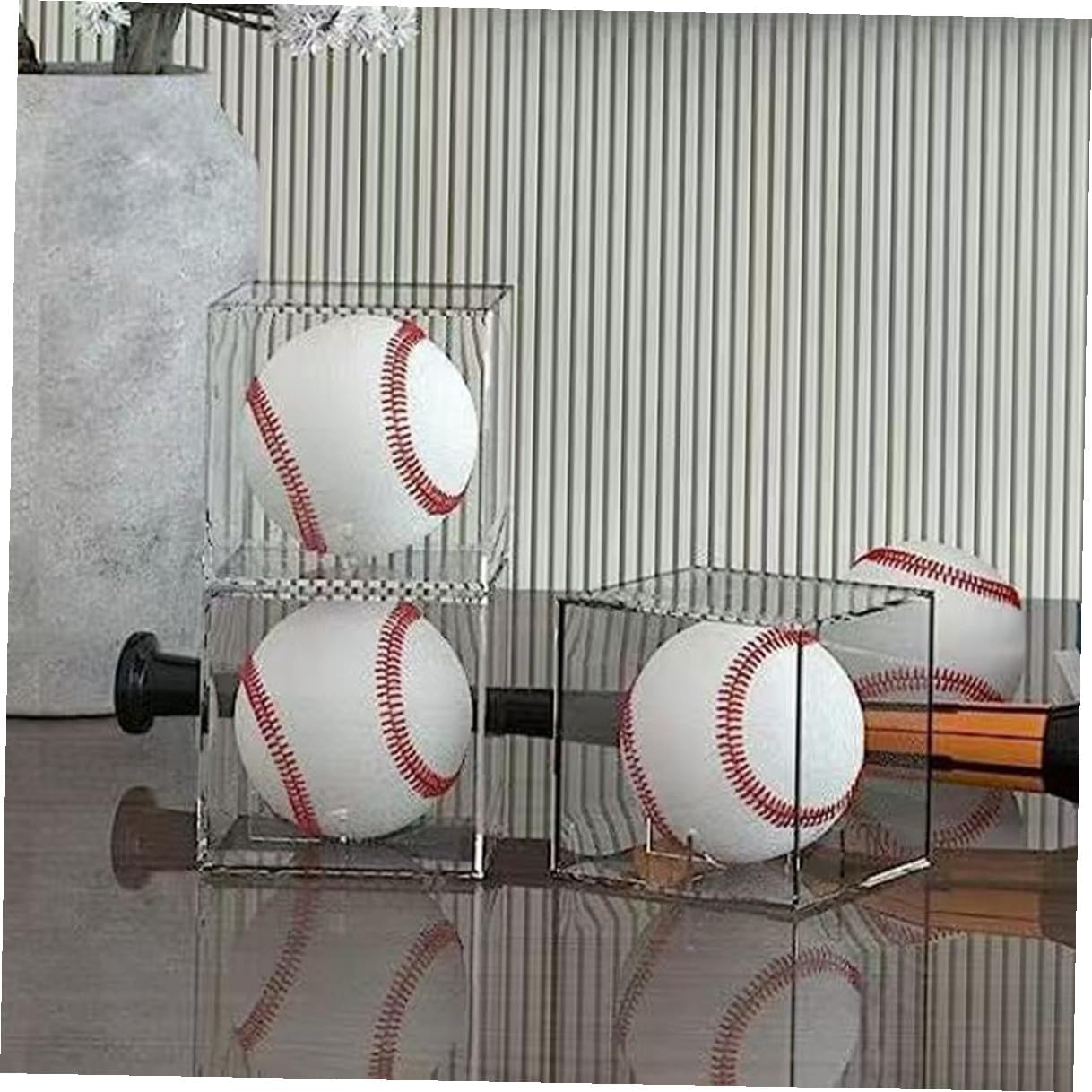 FAVOMOTO 3pcs Baseball Display Cubes with Stand, Acrylic Baseball Display Cases for Memorabilia Storage and Softball Holder, Collectible Keepsake Box for Sports Fans