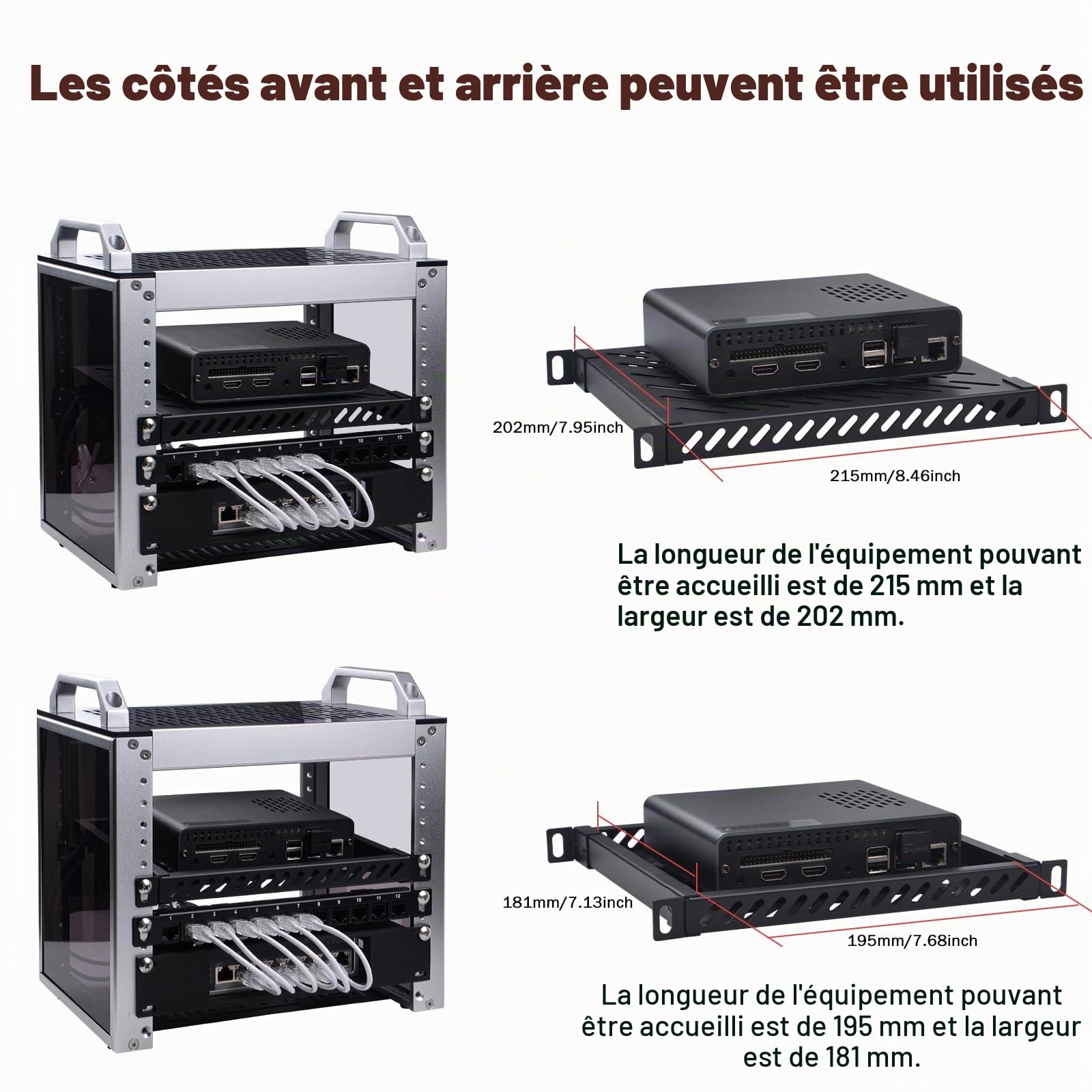 GeeekPi Étagère de Serveur Robuste 0,5U pour Rack de Serveur DeskPi RackMate T1/T0 et Rack de Serveur ou Armoire réseau 10", Design perforé, capacité de Charge de 25 kg, Noir