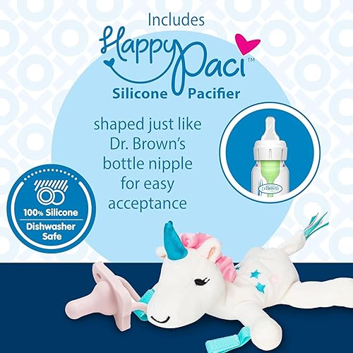 Miniatura 7 de Dr. Brown's HappyPaci - Chupete de bebé 100% de silicona de 0 a 19.7 ft, sin BPA, paquete de 4 con soporte para mordedor de animales de felpa suave