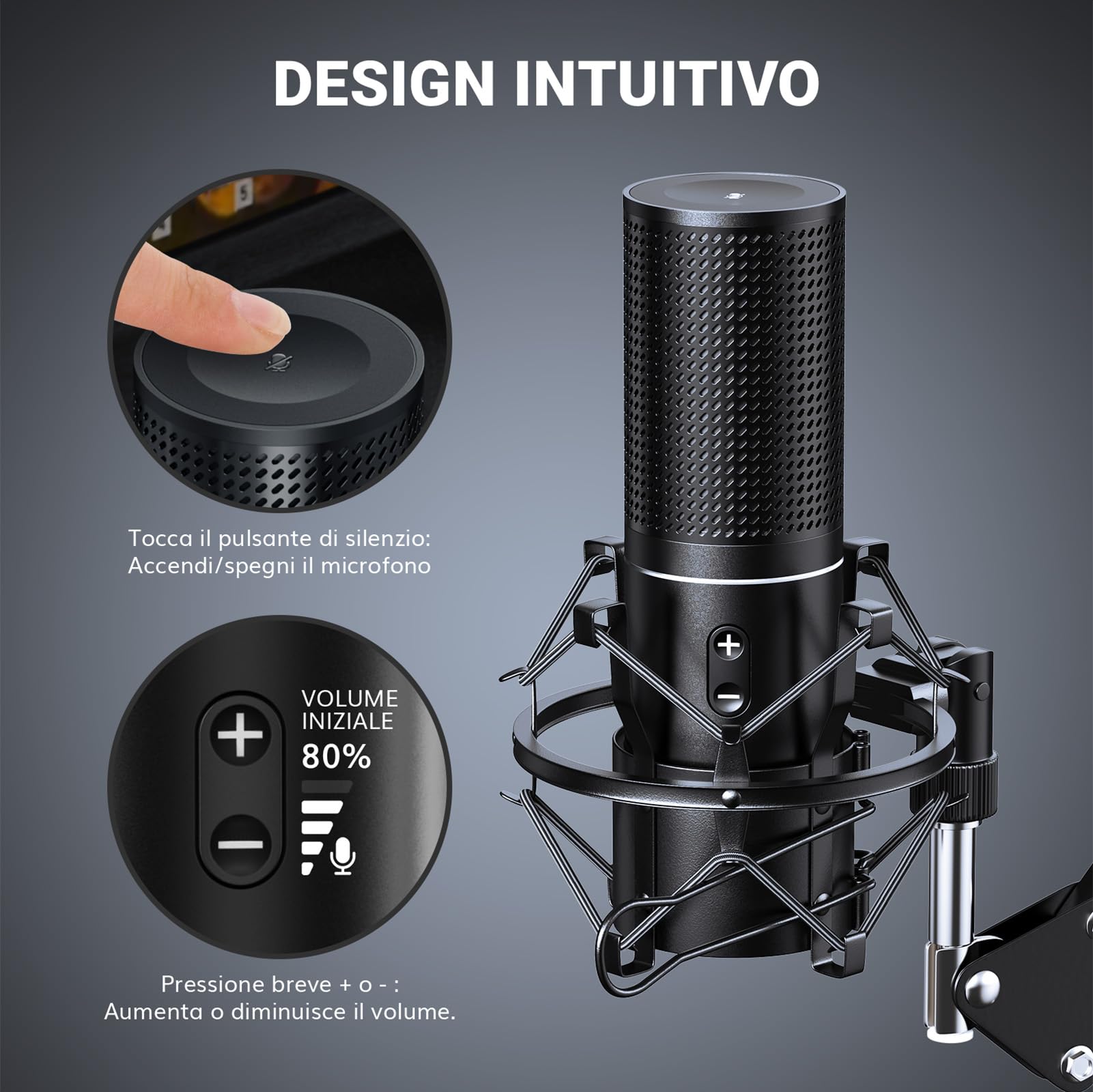 TONOR Microfono PC per PC, USB Micro Podcast, con funzione renale, con supporto per braccio, Brodcasting Mic Studio Micro, Microfono per registrazione in Streaming, YouTube Twitch, Q9 Nuovo Modello