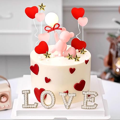 Miniatura 7 de LaVenty 16 piezas de oso de peluche para el día de la madre, decoración de pastel de corazón de amor, decoración de pastel de rosa, regalo para el