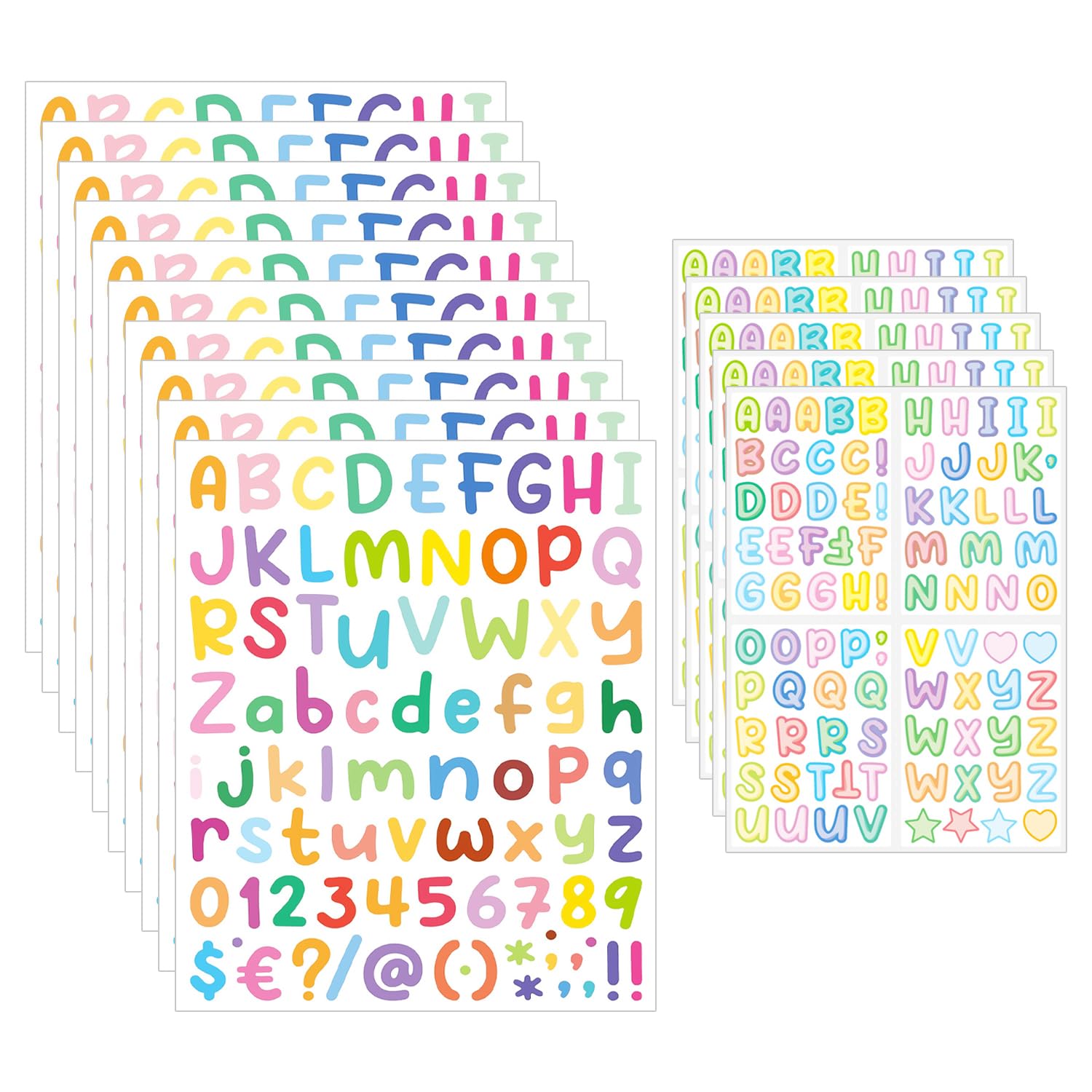 10 pegatinas para álbumes de recortes, 5 pegatinas impermeables para monopatín, pegatinas de letras para álbumes de recortes, pegatinas de colores