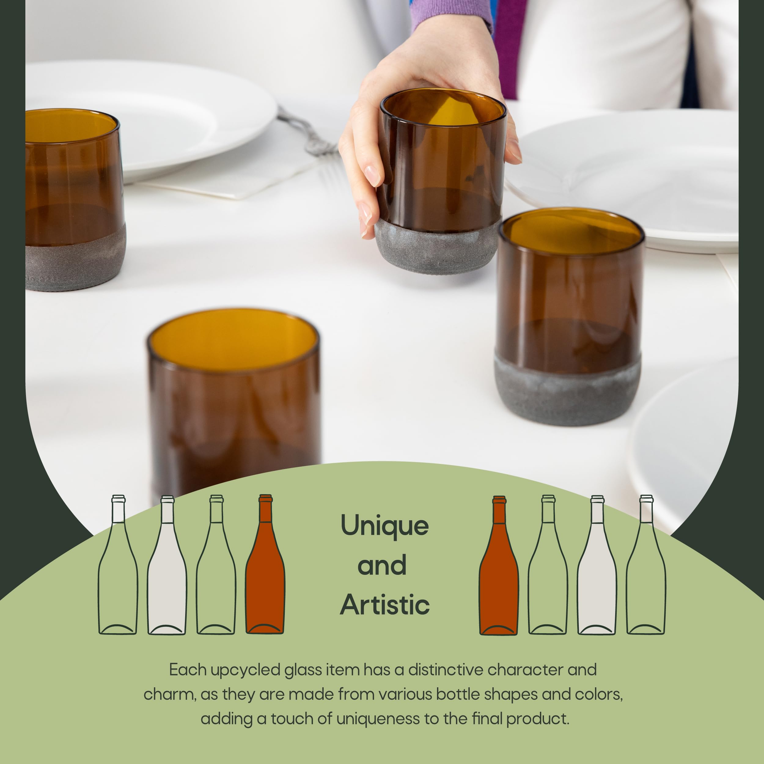 IWAS Upcycled Auburn Drinking Glasses, Brown, 6 Count (Pack of 1) - Image 4