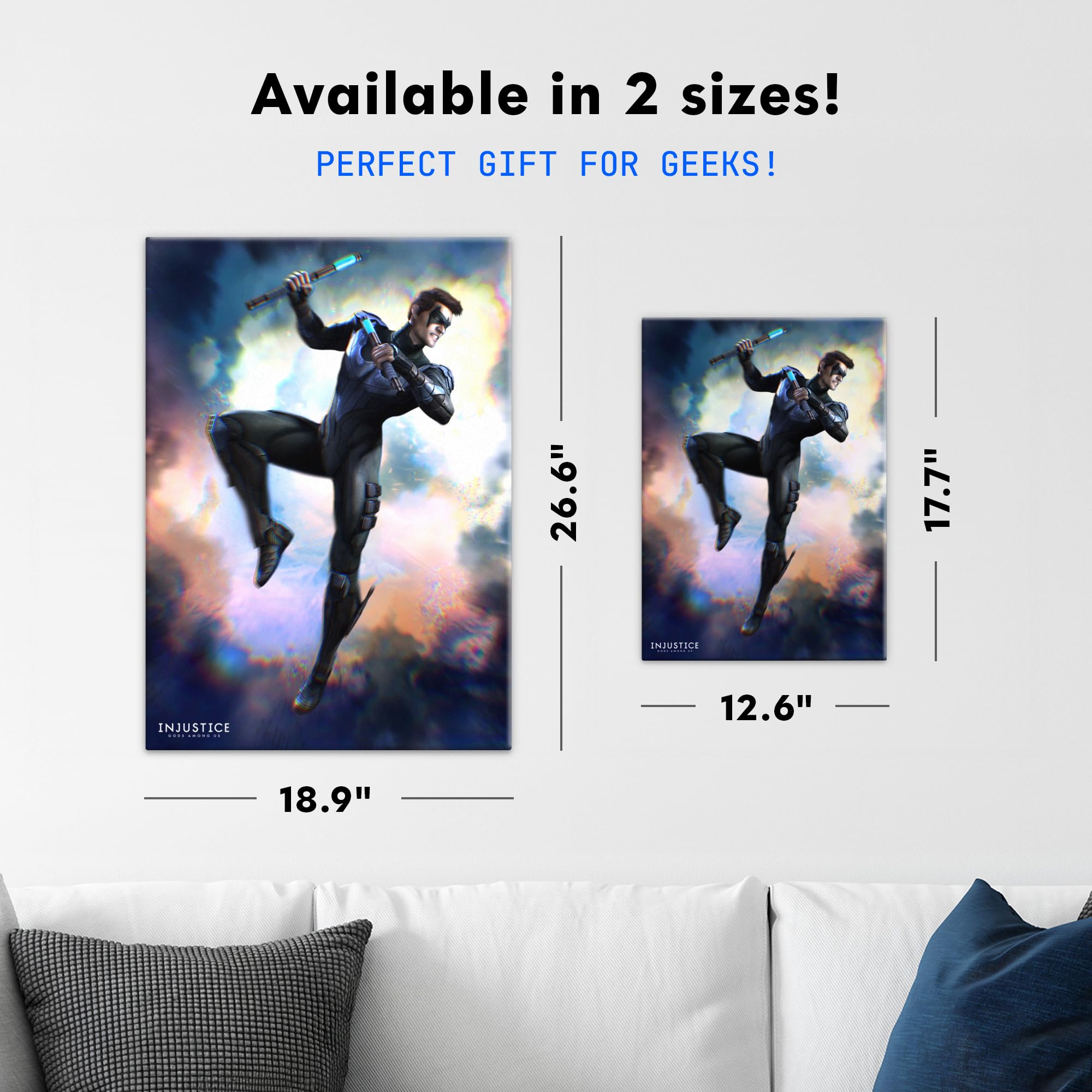 Displate Metall poster DC Comics Nightwing Größe M | Bilder Wanddeko Wohnzimmer & Schlafzimmer Wandbilder, Geschenk. Wandkunst mit Magnet-Befestigung, ohne Bohren.