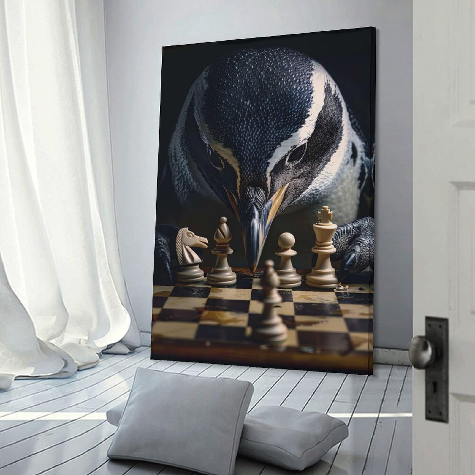 Junmoney Penguin Chess Decorative Wall Artwork, 20x30inch(50x75cm), for Home Lounge, Bedroom Or Reading Nook, Easy Decor for Gallery Walls