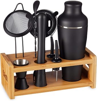 9-Piece Cocktail Shaker Bartender Kit with Stand, Matte Black Bar Tools