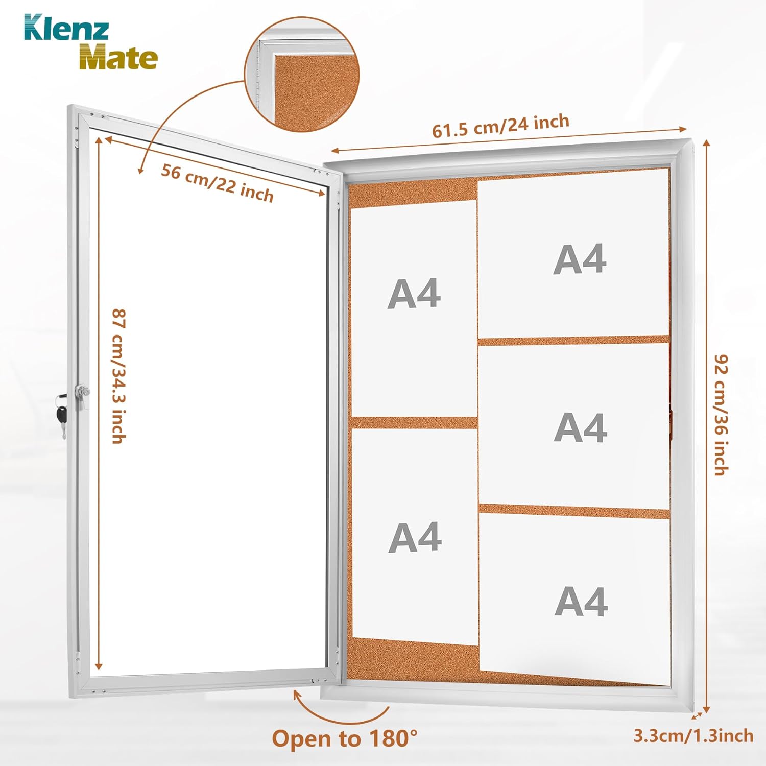 Outdoor 24"x36" Enclosed Cork Bulletin Board Tamper-Proof Dispaly Case,Brown Fabric&Aluminium Frame,Shatter Resistant Lockable Bulletin Board with Clear Acrylic Door for School,Office,Mall,Community