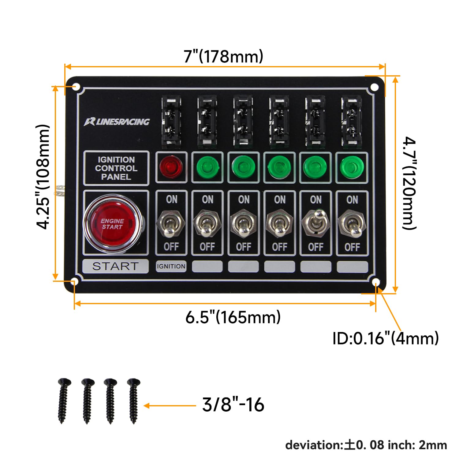 Racing Switch Panel Race Ignition Accessory Engine Start 6 Switch Lights Fused