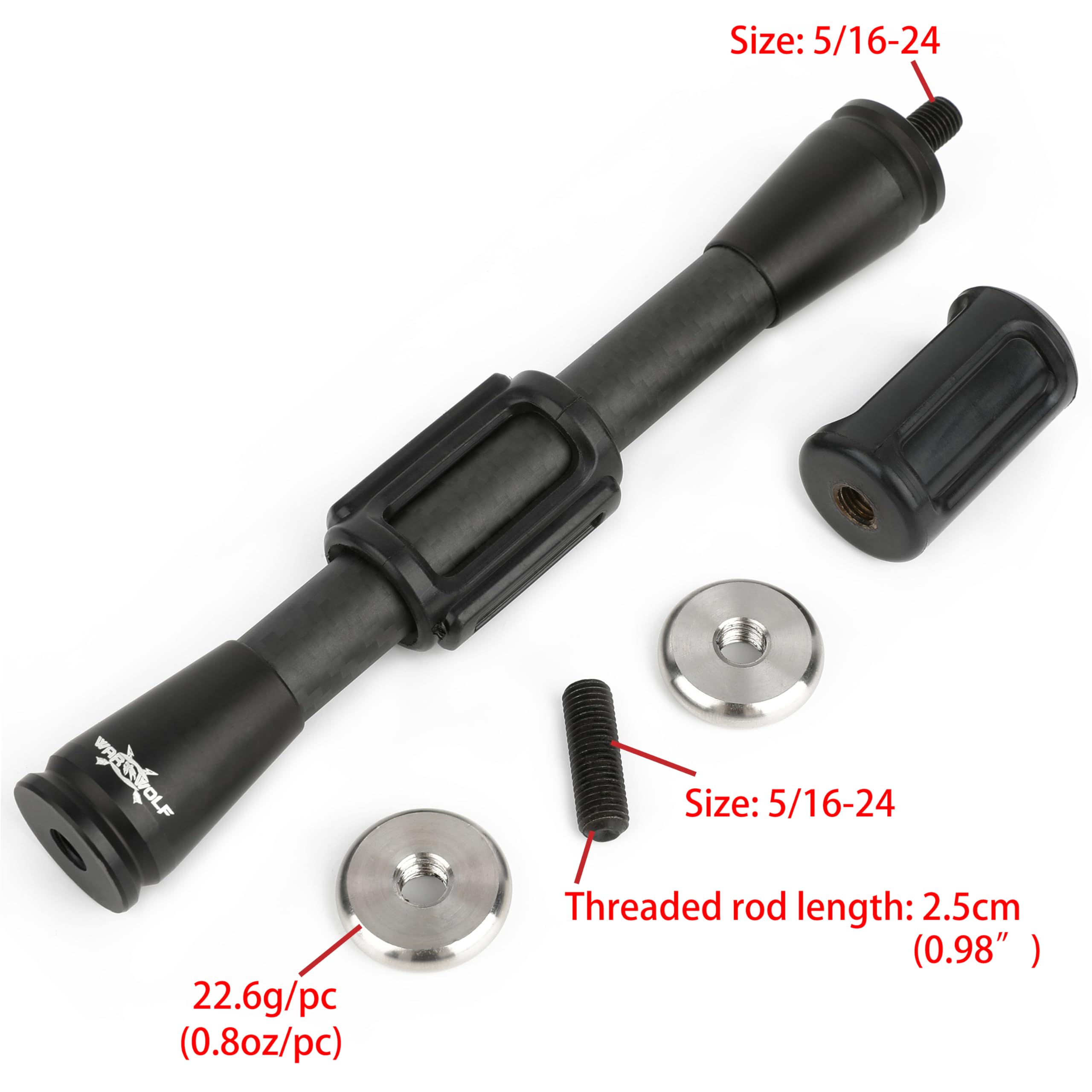 Estabilizador de arco de 7/9/11/12/15 pulgadas Bow Balance Bar Carbon Fiber Stalizer Rod Extension Pole Rod Bow Stabilizer Weight Silencer Damping para arco recurvo y arco compuesto