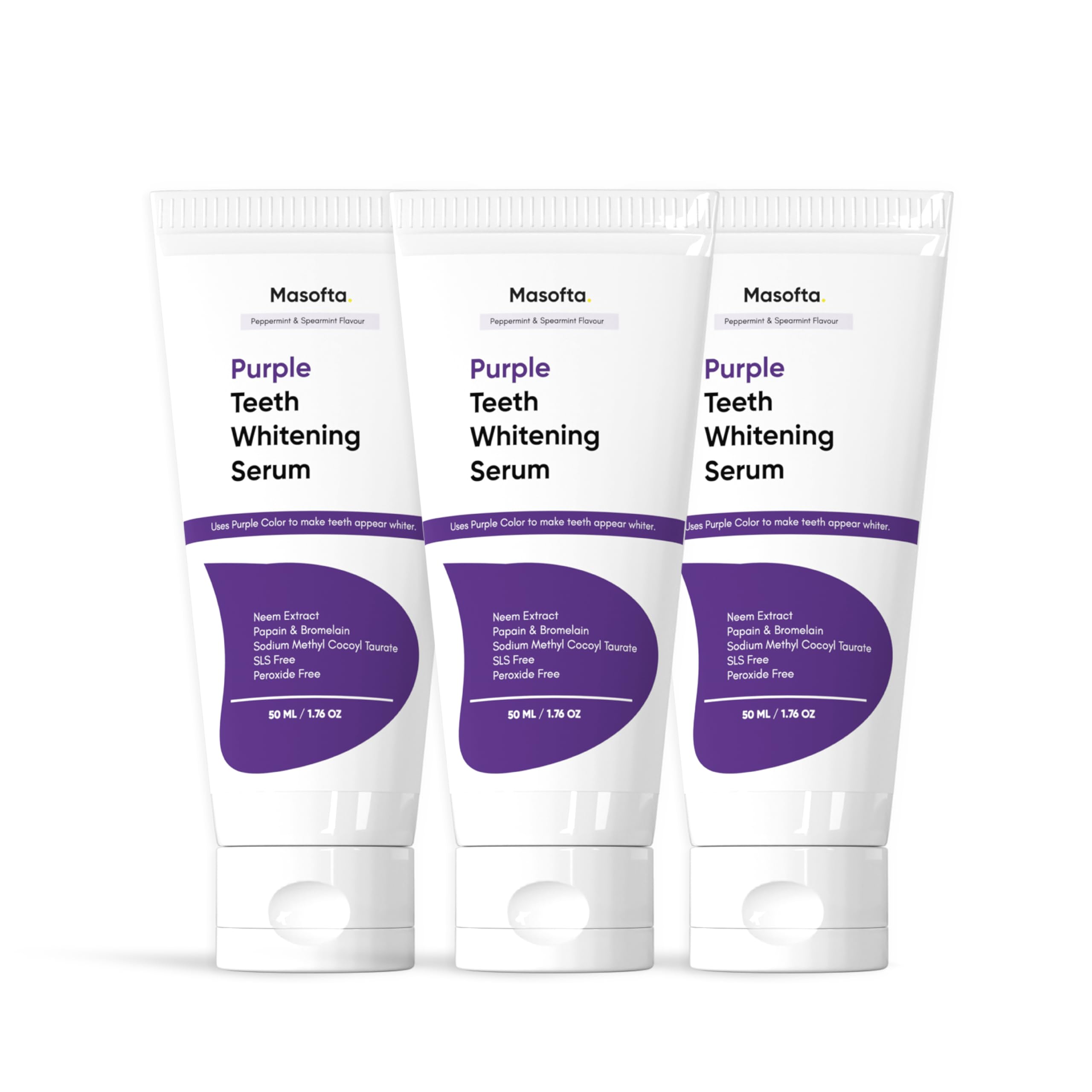 Purple Teeth Whitening Serum With Bromelain & Papain For Yellow & Dark Teeth Stains, Purple Toothpaste, For Both Men & Women, (Pack of 50ML X 3)