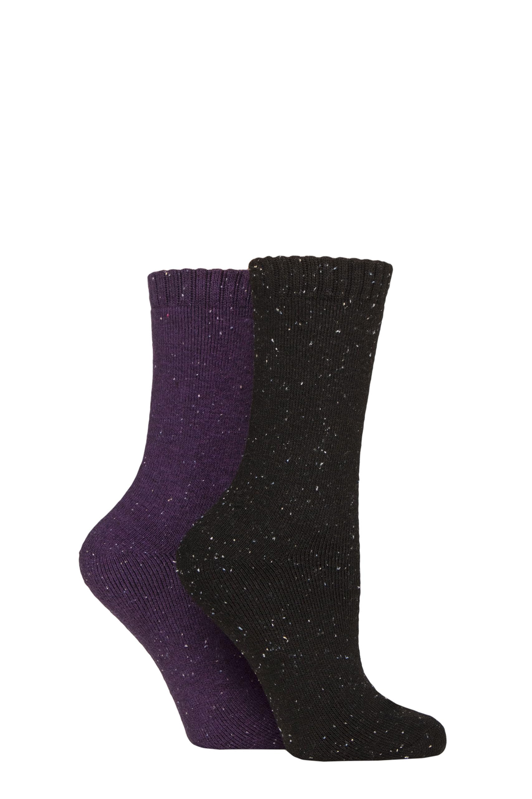 Glenmuir Women's Purple / Black Thermal Boot Socks - Fully Cushioned, Plain, Walking, Hiking, Trekking, Outdoor, Warm 2 Pair Multipack Size 4-8 Purple/Black