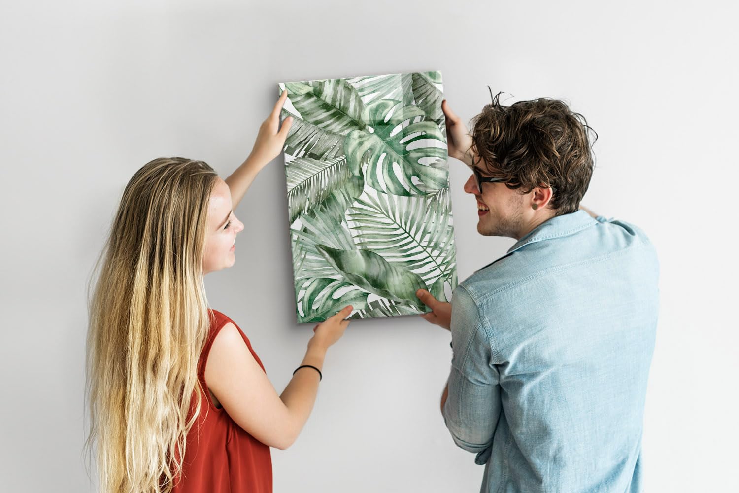 Tableau blanc en verre 40x60 cm | Feuilles aquarelles